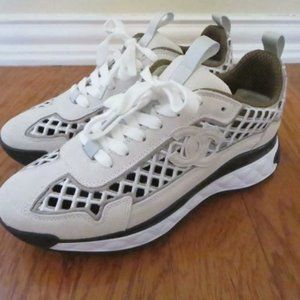 CHANEL 2021 Cruise Collection Quilted Ercu Embroidered CC Trainers Sneakers
